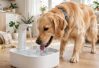 Dog drinking from a smart pet water fountain