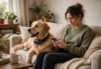 Dog wearing a smart health monitoring collar