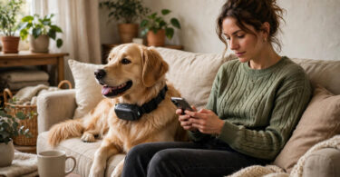 Dog wearing a smart health monitoring collar