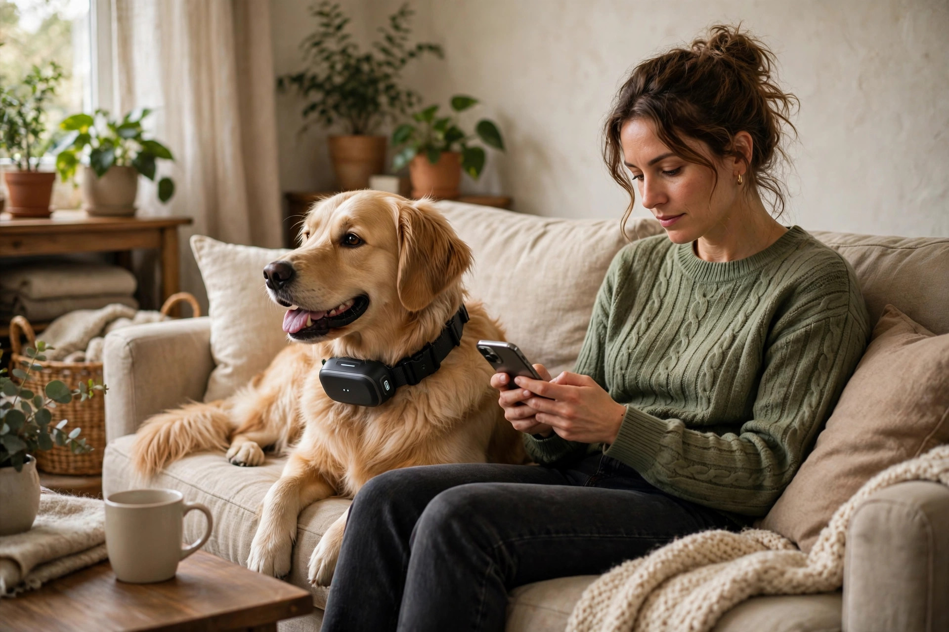 Dog wearing a smart health monitoring collar